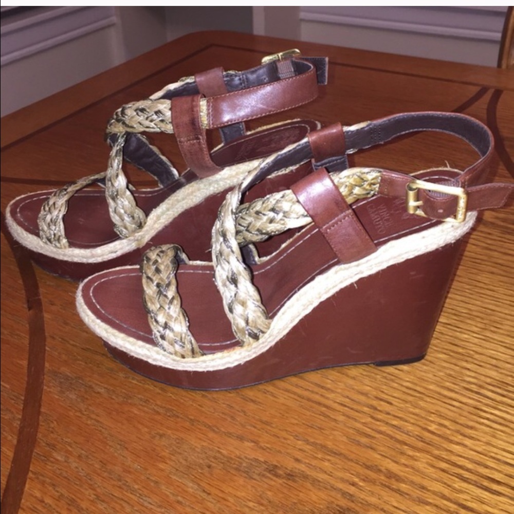 Brown Wedge Sandals with Braided Straps - Women